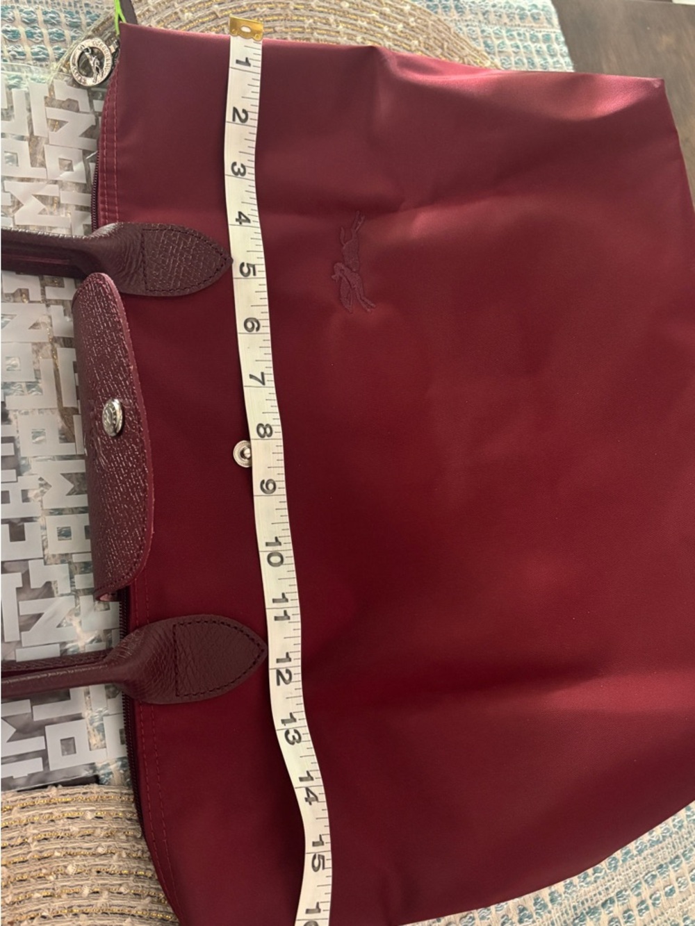 Longchamp burgundy tote with lime trim size large (comes with a mini as bonus) - Picture 6 of 14